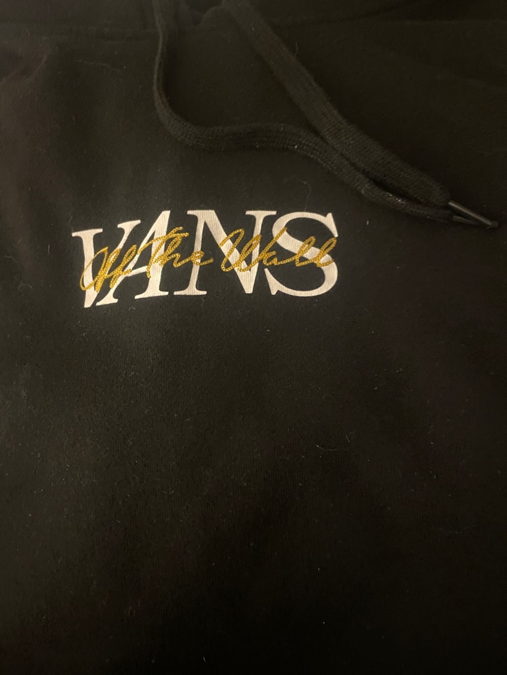 Vans Black Hoodie with White Logo and Gold Script